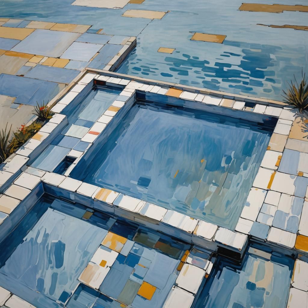 Mondrian Style Beach House in Gouache and Watercolor