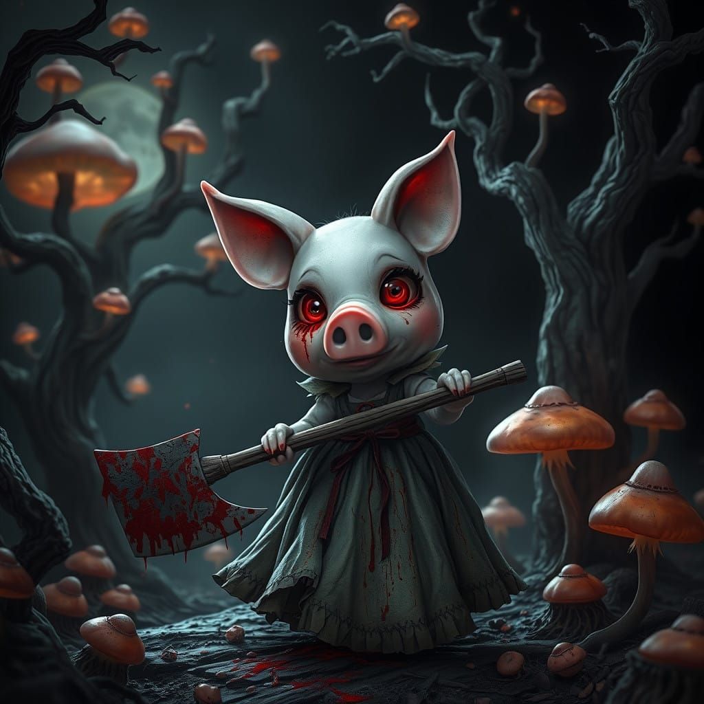 Whimsical Pepa Pig as a Gothic Horror Icon