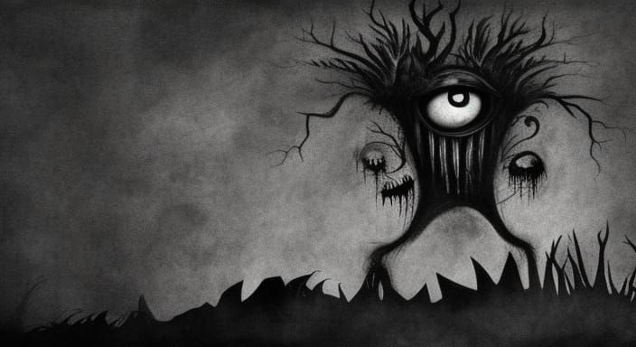 Eerie Dark Fantasy Wall of Teeth and Eyes