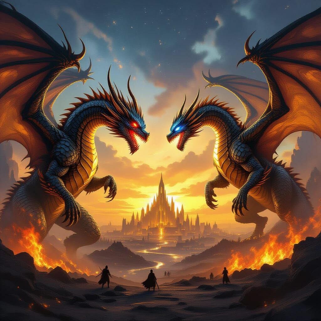 Epic Dragon Battle for City: Golden vs Obsidian