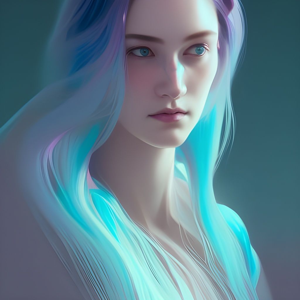 Pastel Teal Woman Portrait in Art Nouveau Style