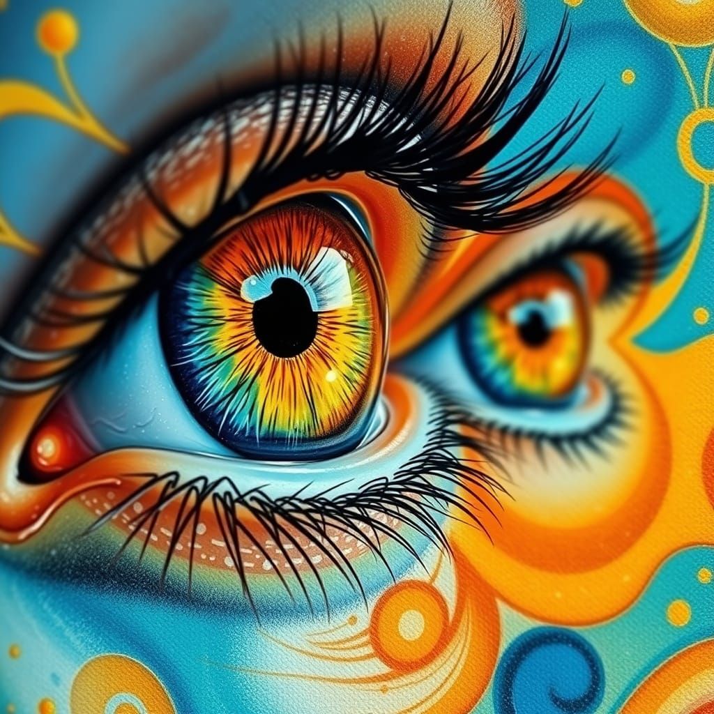 Vibrant Eyes in Whirling Patterns of Blue and Gold