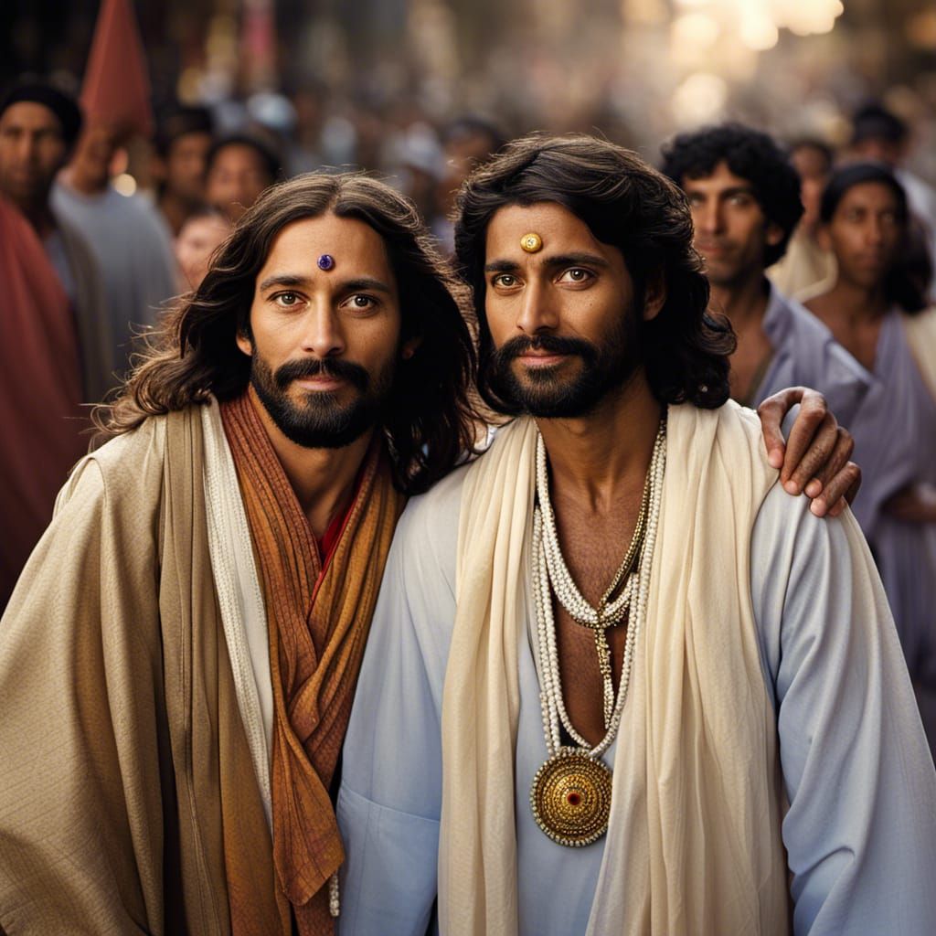 Jesus and Krishna Walking Together: Professional Portrait