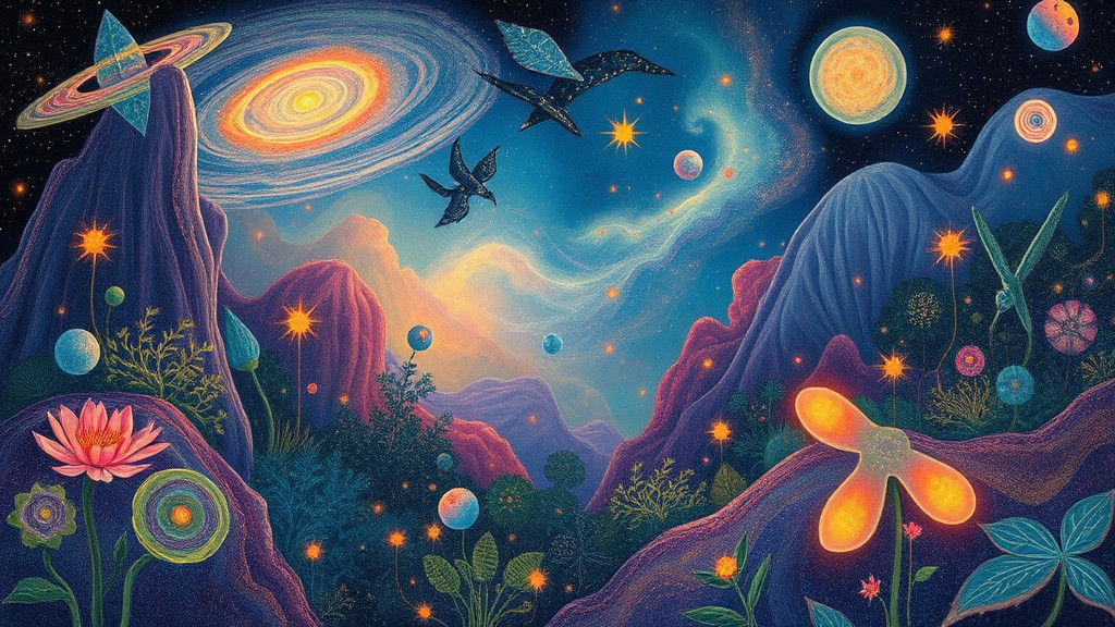 Otherworldly Garden with Celestial Flora in Abstract Style