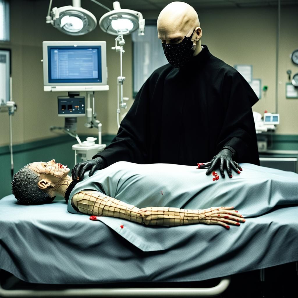 Surreal Pinhead Birth Scene in Dark Hospital