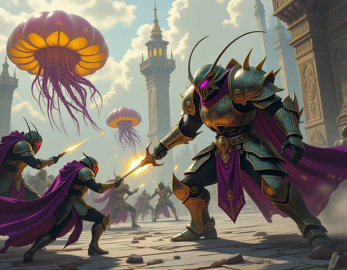 Insect Warriors Clash with Orcs in Dark Fantasy Style