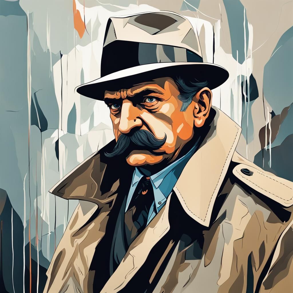 Angry Man in Trench Coat: Abstract Art Portrait