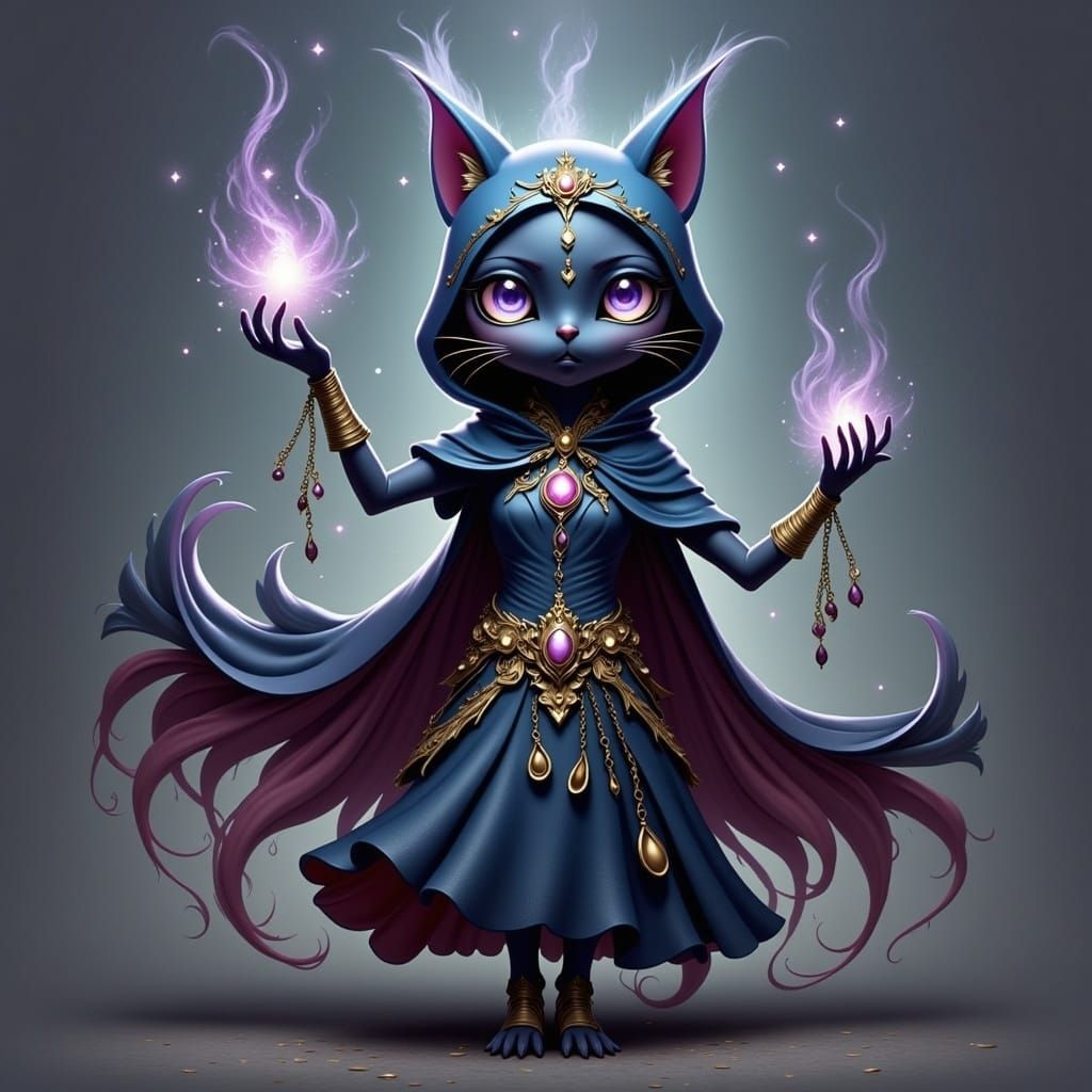 Whimsical Maneki Neko in Vibrant Magical Garb