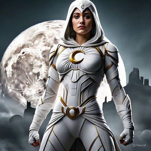 Female Moon Knight in Hyper-Realistic Digital Art