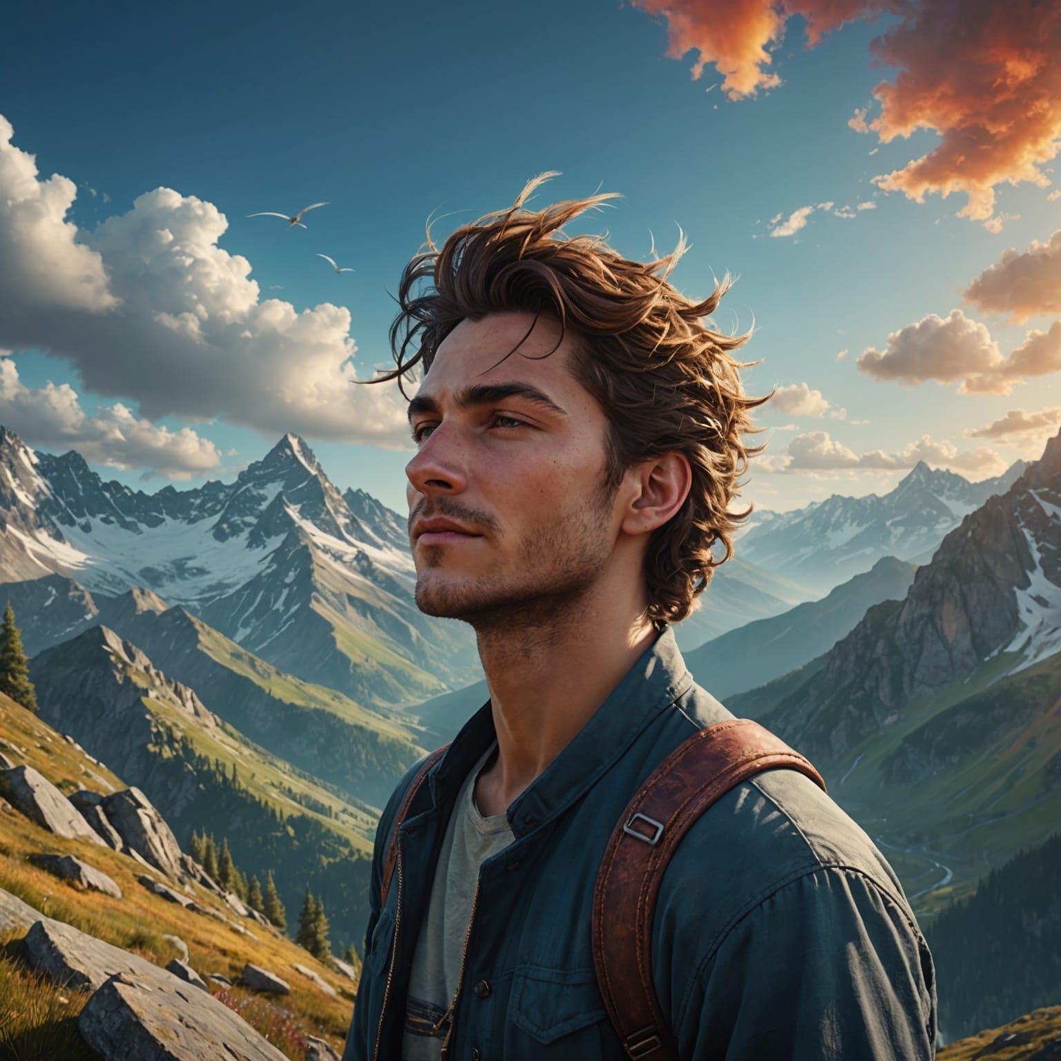 Man Sleeps in Mountains: Detailed Matte Painting