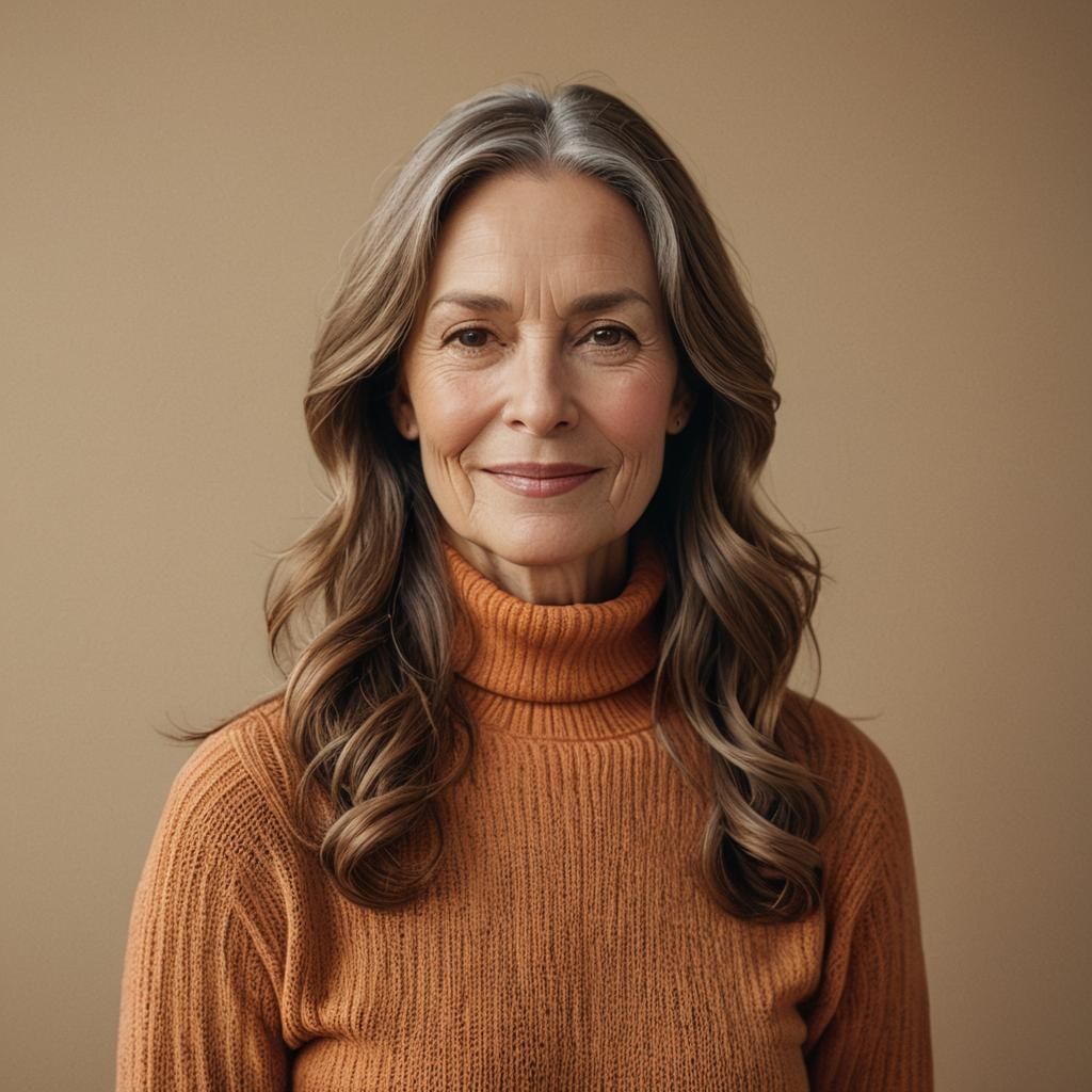 Realistic Portrait of a Woman in Orange Turtleneck