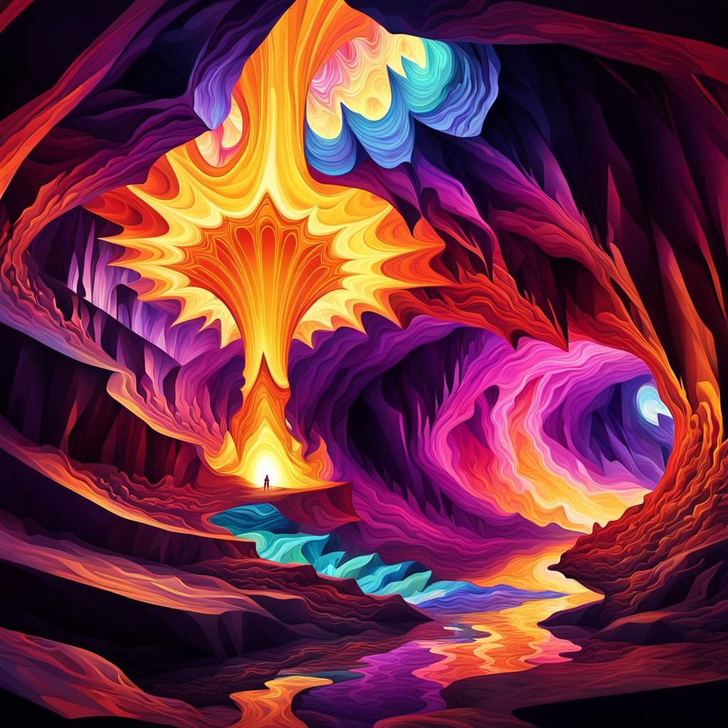 Vibrant Geometric Dream in a Cave