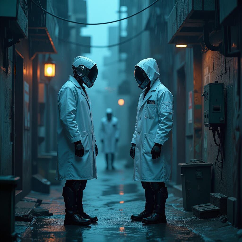Cyborg Medics in Dystopian Alleyway
