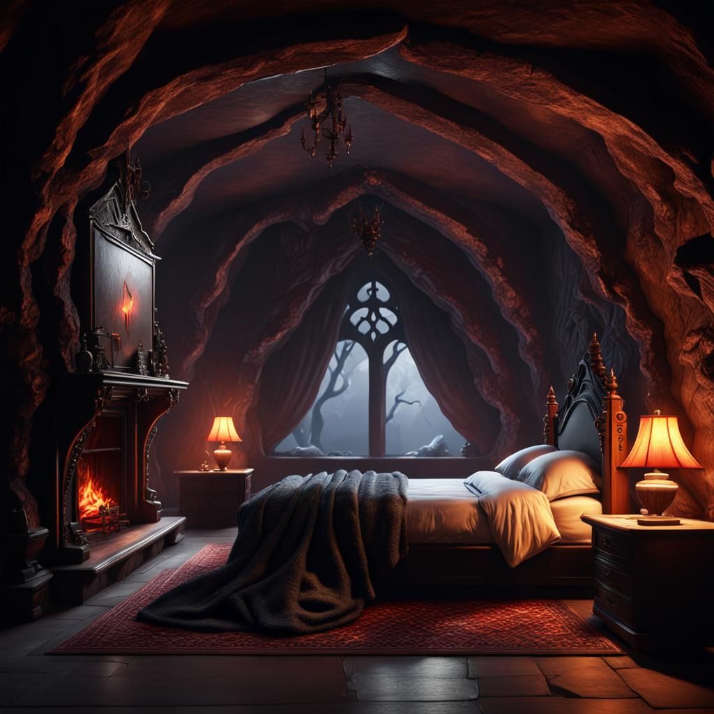 Vampire Cave Bedroom in Realistic Fantasy Art