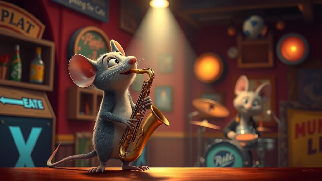 Nightclub Jazz with Mouse and Cat in Pixar Style