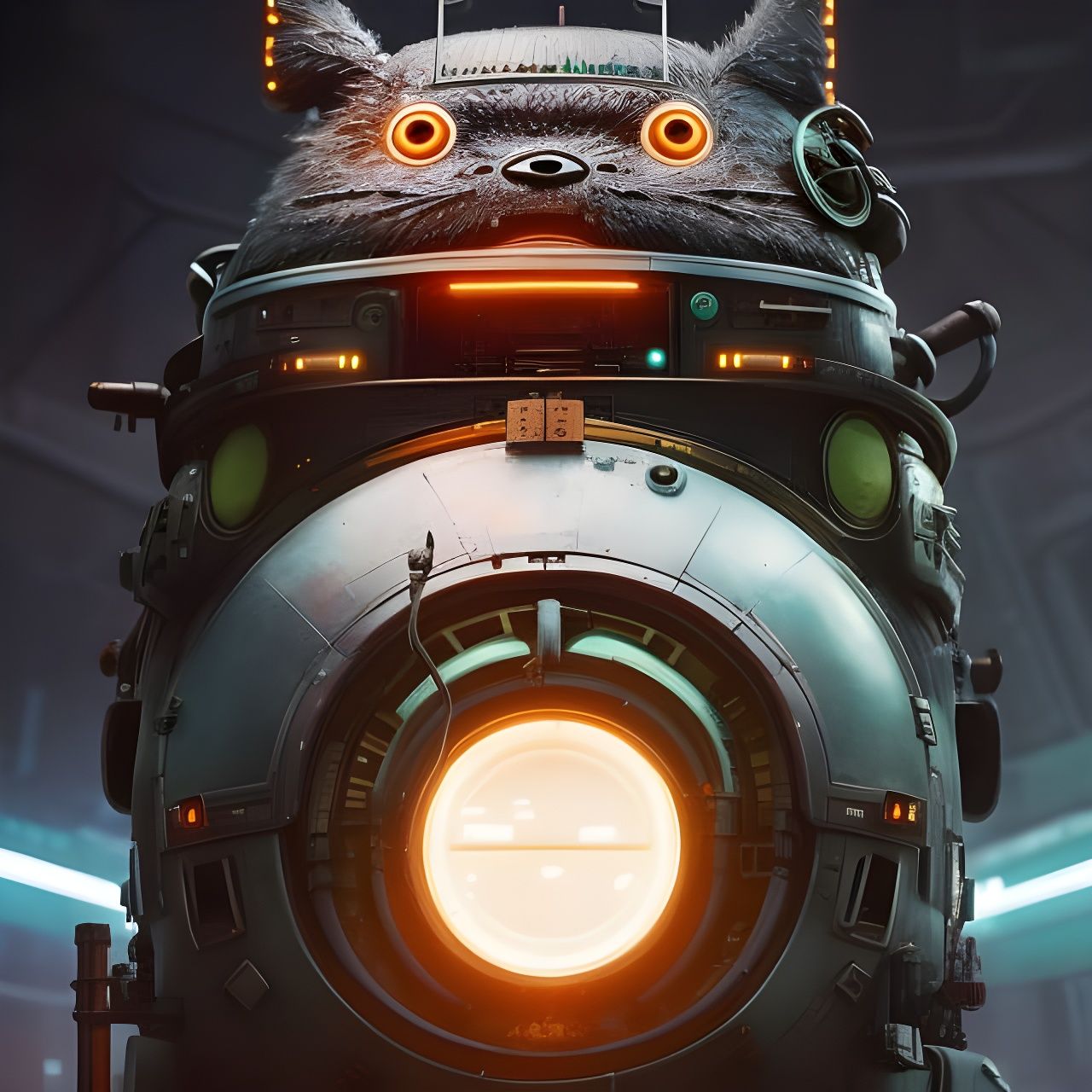 Cyberpunk Totoro Cyborg: Hyperdetailed Futuristic Art