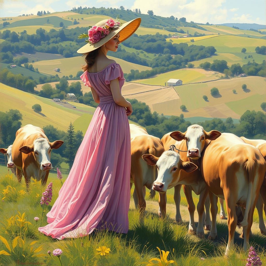 Elegant Farm Goddess in Impressionist Style