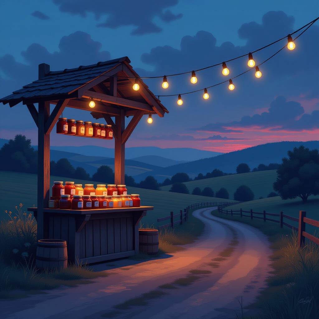 Rustic Jam Stall at Dusk: Digital Painting