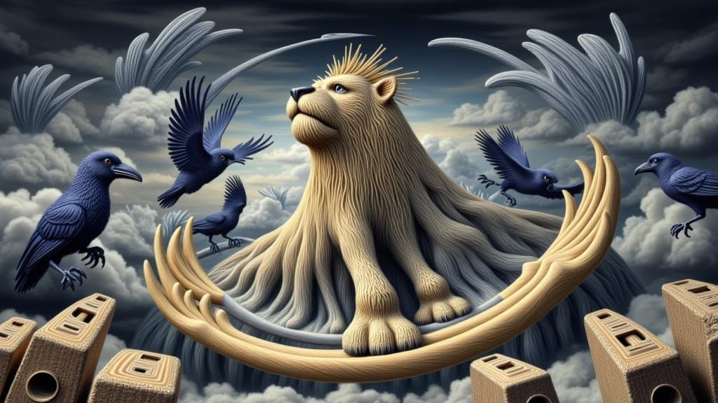 Lion Tower with Ravens Under Stormy Sky