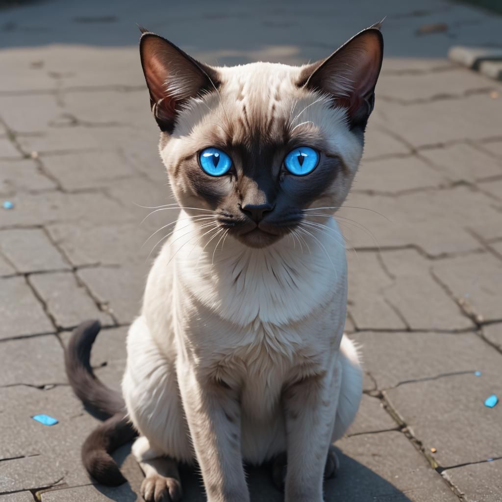 Blue-Eyed Siamese Cat in 3D Anime Style