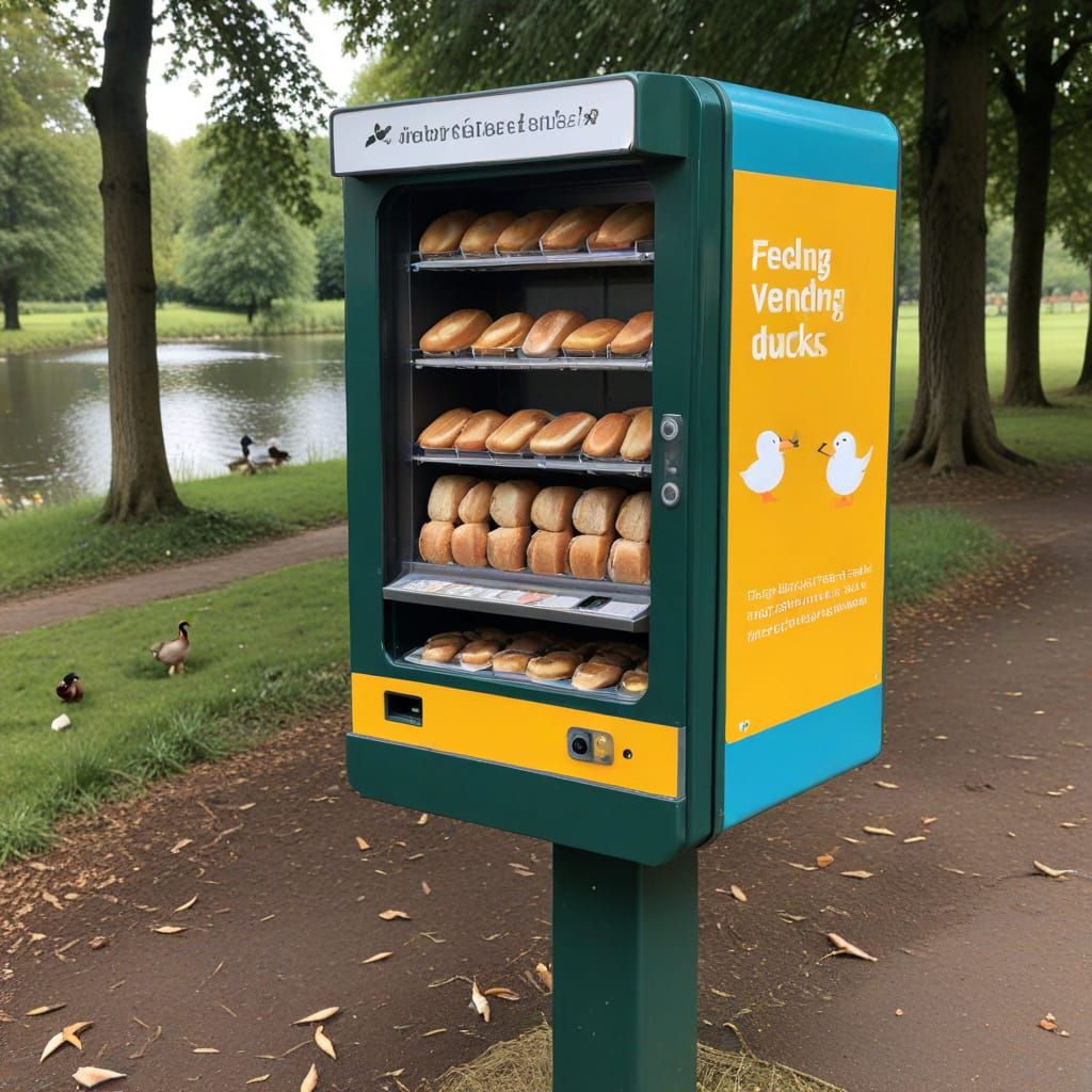 A special vending machine for feeding ducks appropriate food...