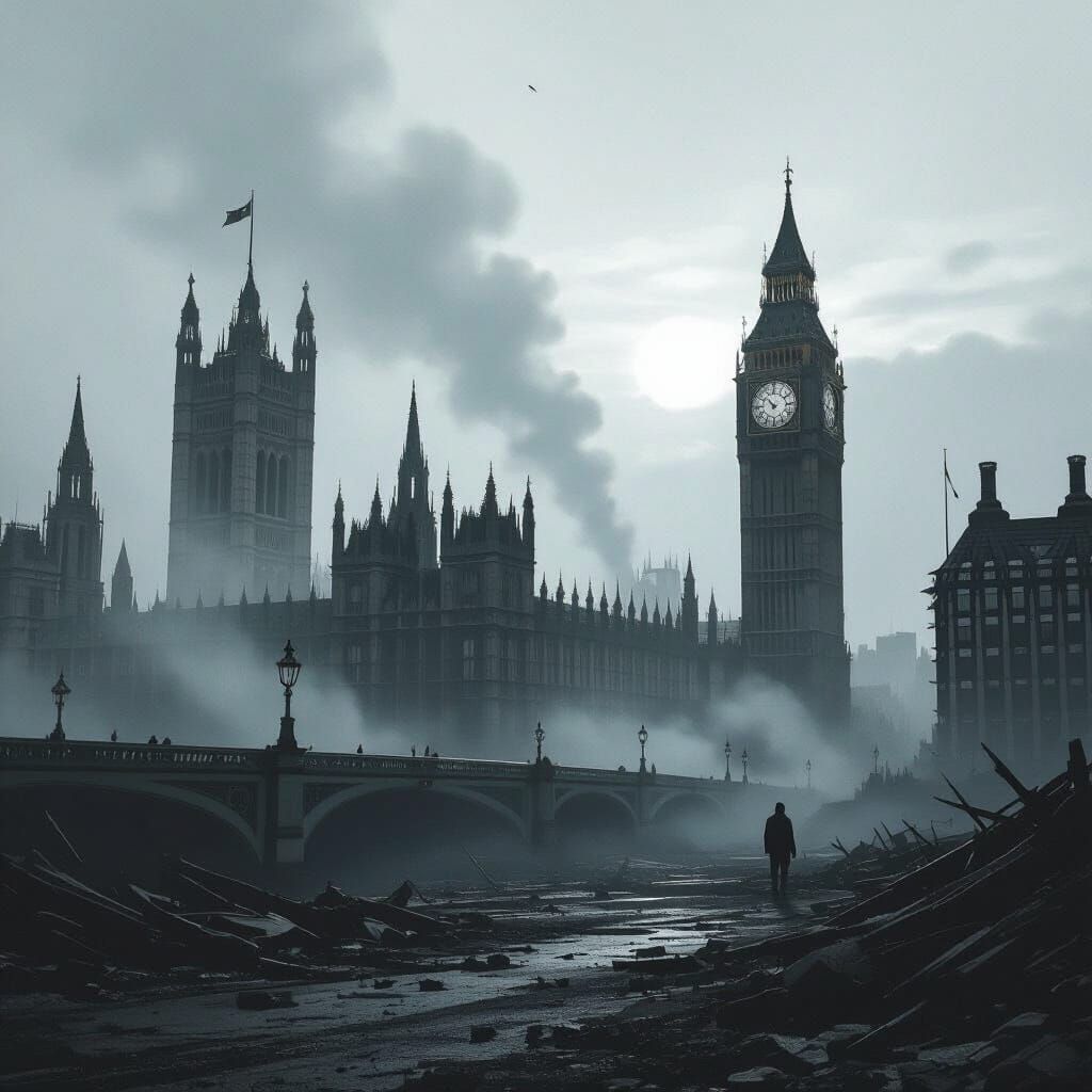 Apocalyptic London Ruins After Nuclear Bomb