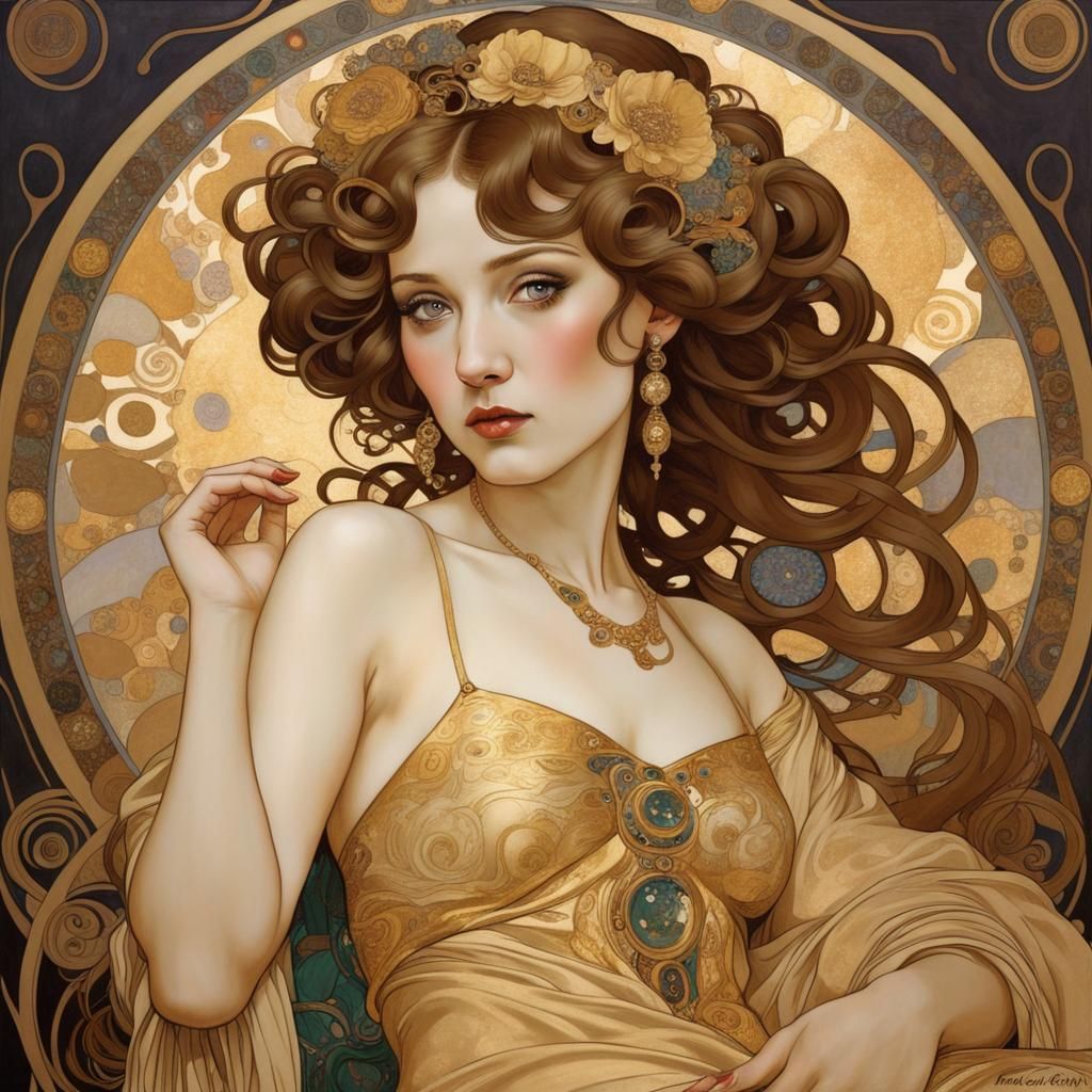 Golden Portrait in Art Nouveau Style