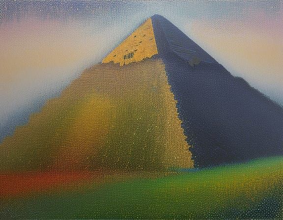 Dreamlike Pointillism Pyramids of Giza in Foggy Impasto