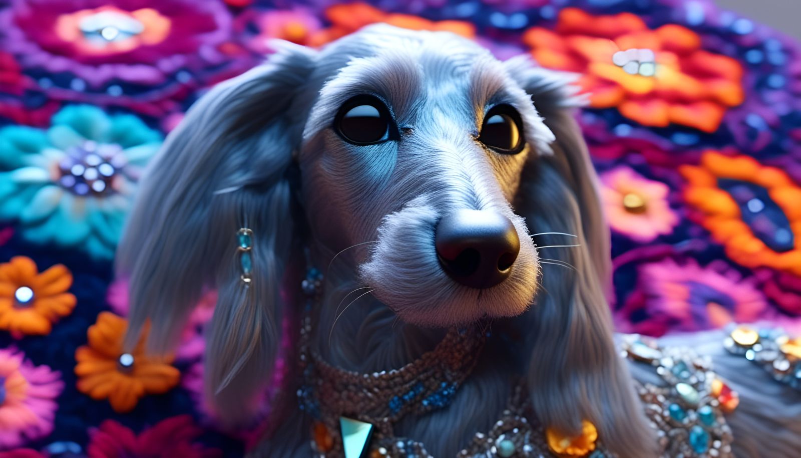 Futuristic Psychedelic Afghan Hound Puppy Portrait