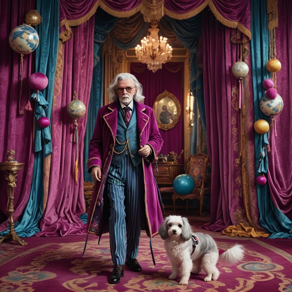 Steampunk Old Man with Dog in Cinematic Realism