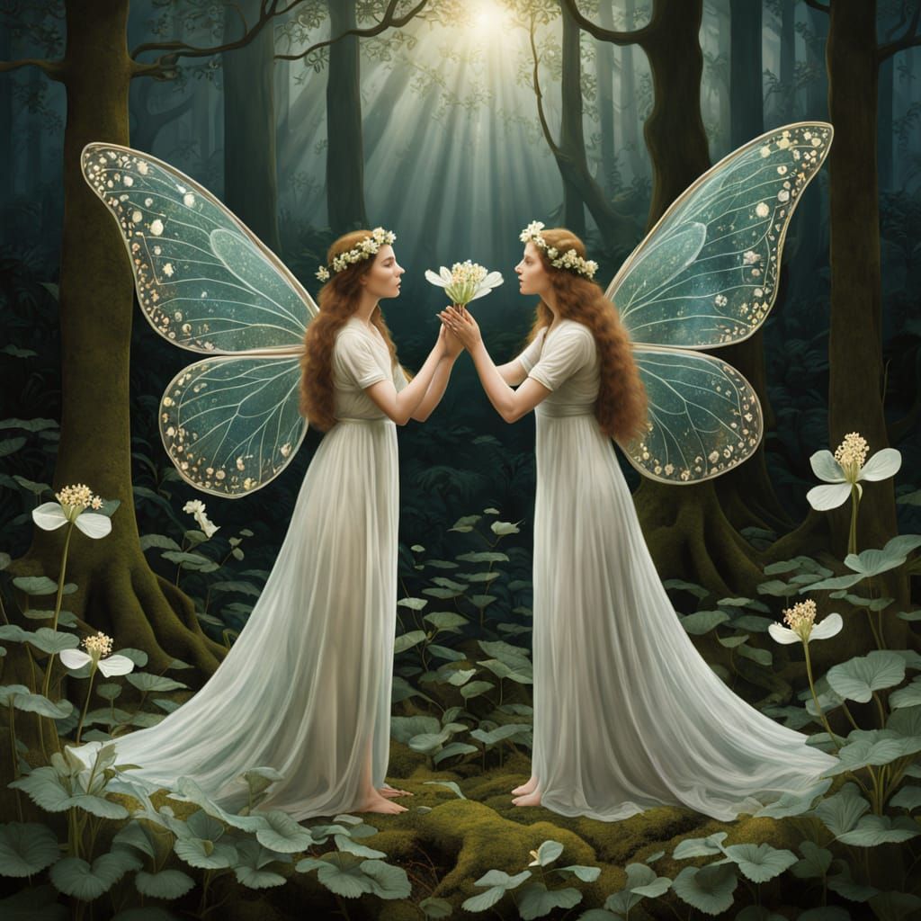 Majestic Women in Iridescent Wings, Klimt-Inspired Art