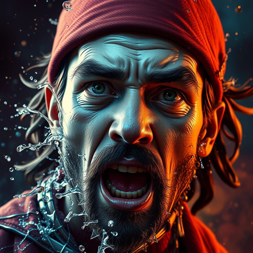 Dramatic Hyperrealistic Face in Colorful Splash Art