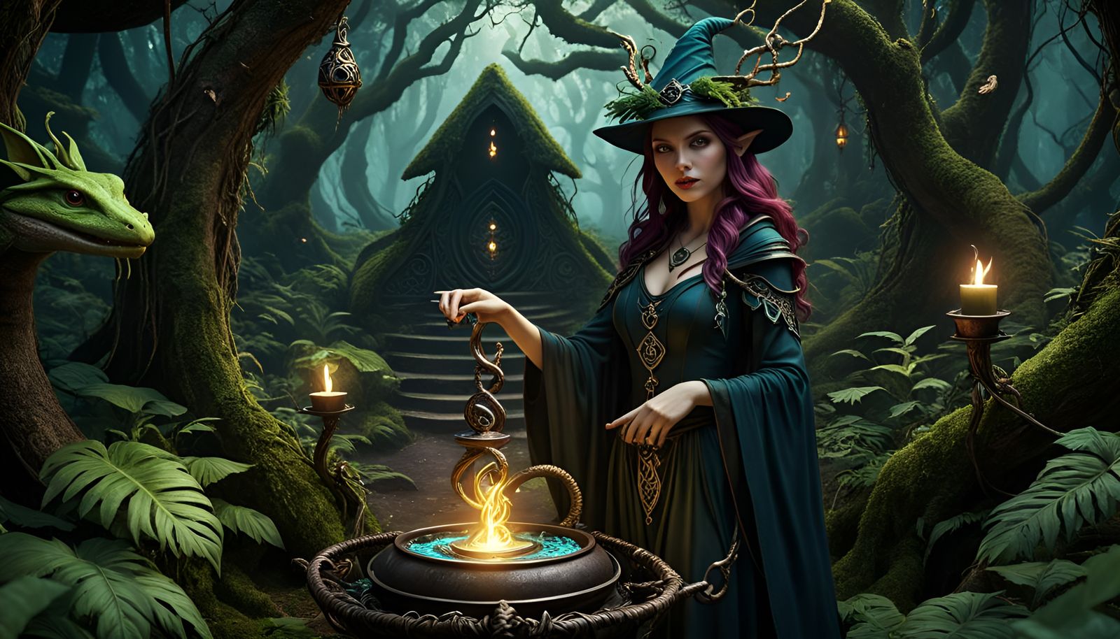 Sorceress in Dark Fairytale Forest, Froud Faerie Style