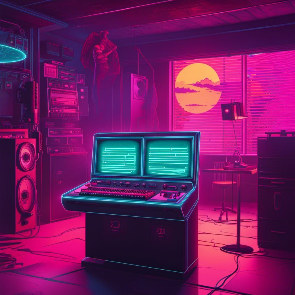 Synthwave Neon Retro Scene in Vivid Colors