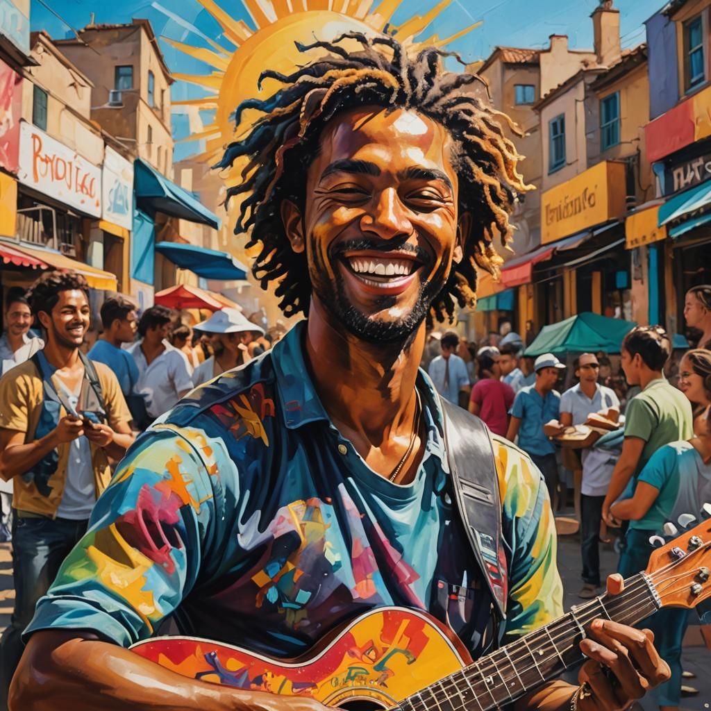 Colorful Street Art Portrait of a Guitarist