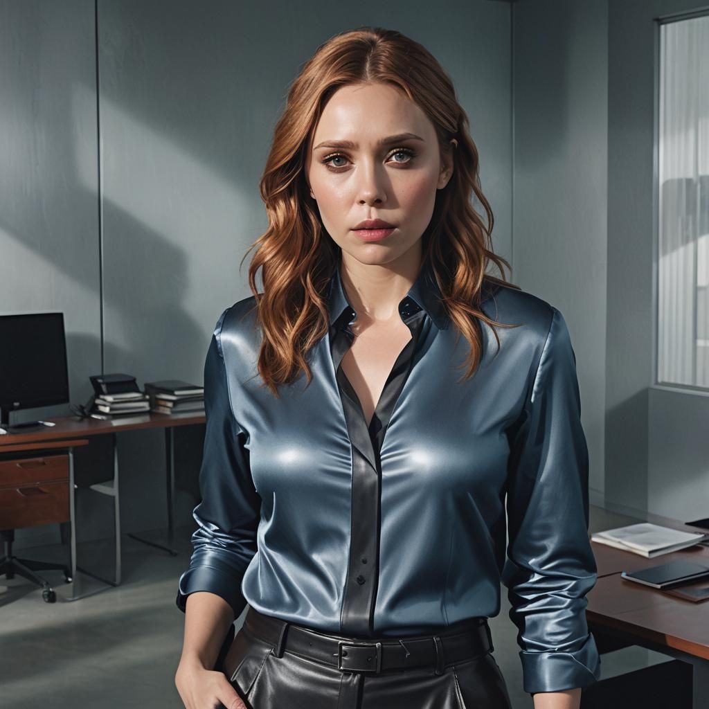 Elizabeth Olsen in Office with Dramatic Lighting