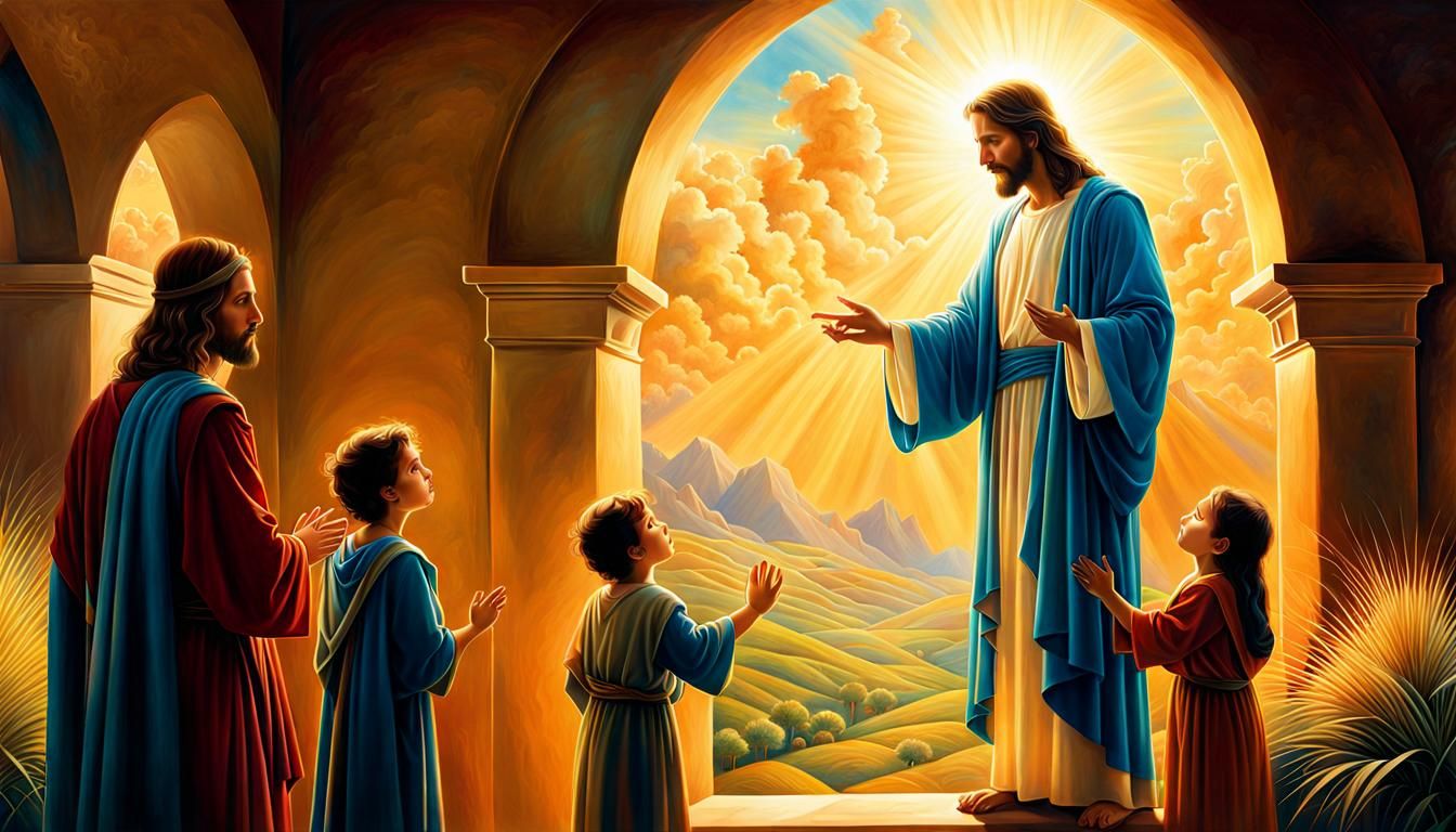 Jesus Blessing Children in Watercolor Art Style