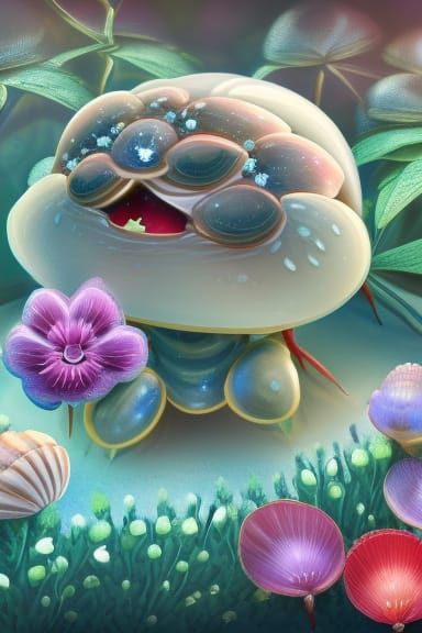 Chibi Garden Crab with Crystalline Shell: 3D Digital Art