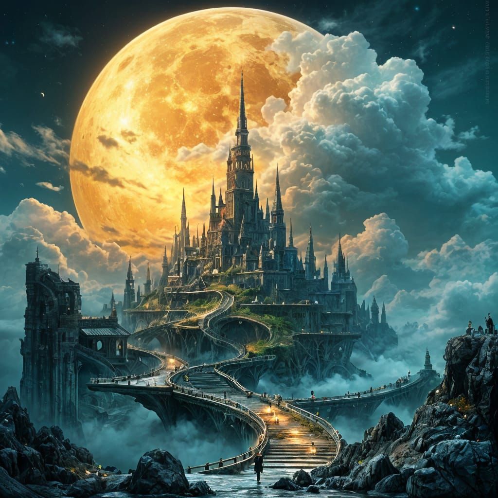 Ethereal Crescent Cityscape in Dreamlike Detail