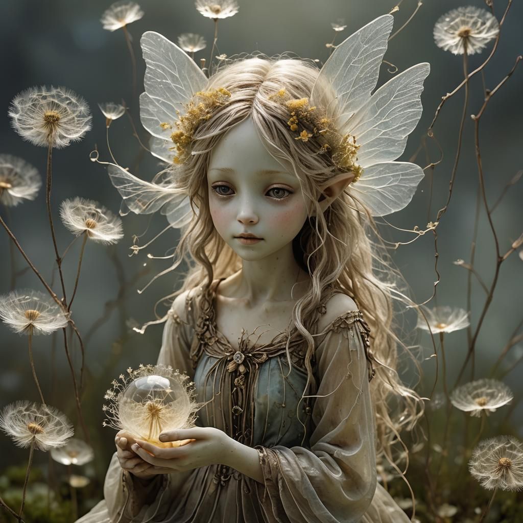 Bioluminescent Fairy Girl with Titmouse