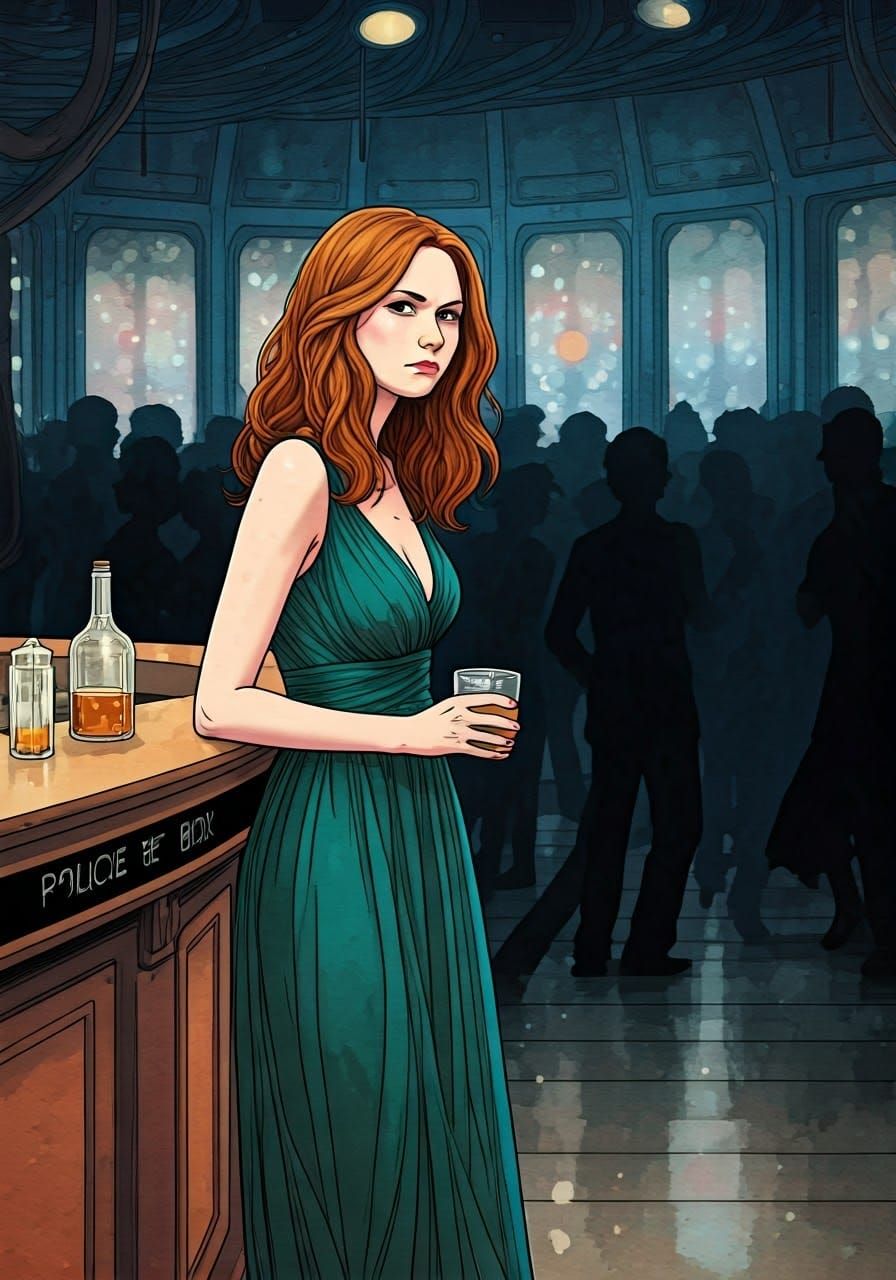 Amy Pond in Elegant Evening Gown, Surrounded by Whiskey and ...
