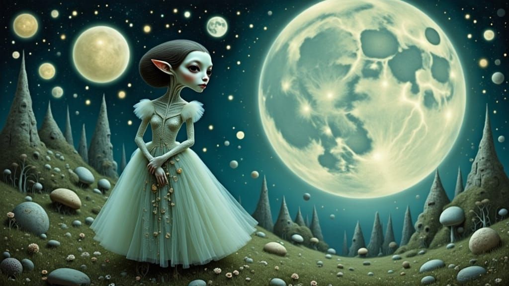 Mystical Creature Under Moon in Miyazaki Style