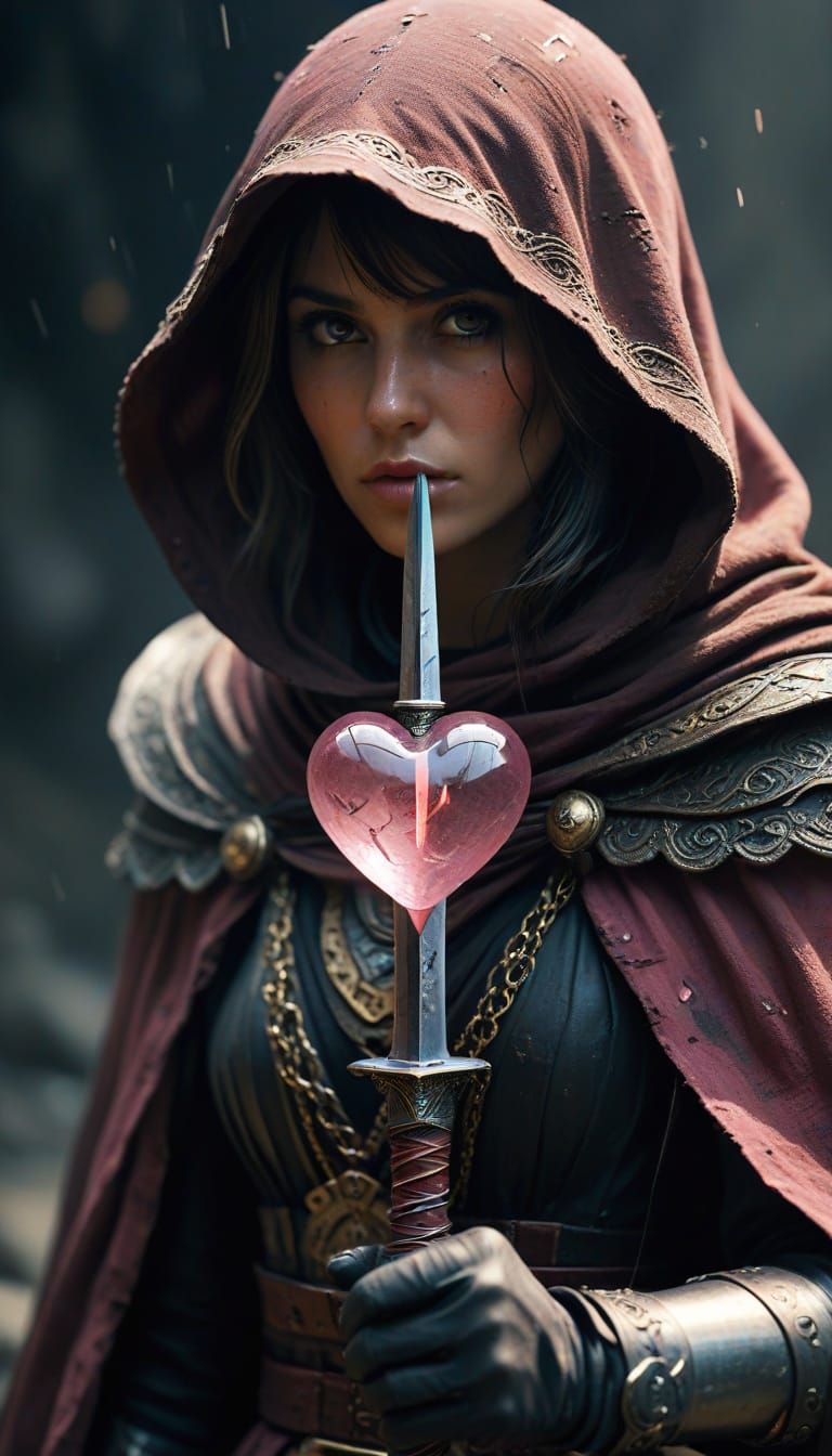 Cyberpunk Cosplay in Darkness with Heart-Shaped Orb Staff