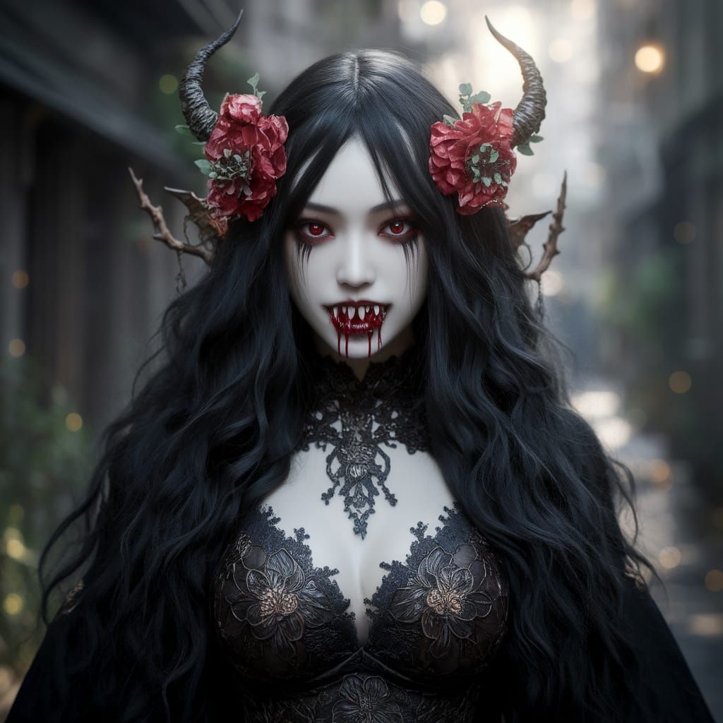 Japanese Gothic Vampire in Elegant Darkness