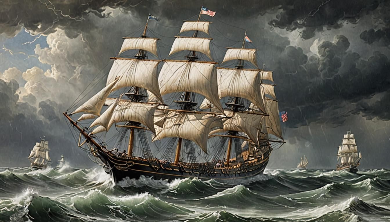 Clipper Ship Navigating Stormy Seas