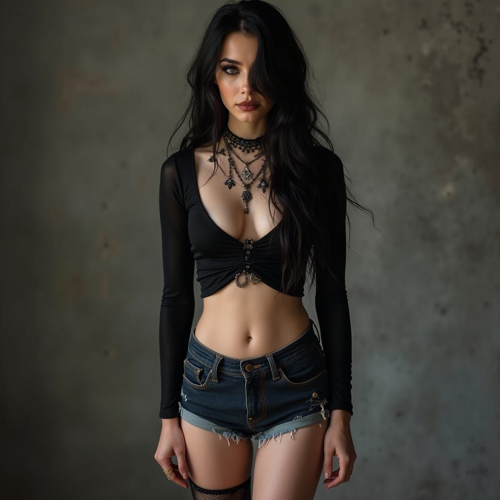 Gothic Woman in Jean Shorts, Digital Art