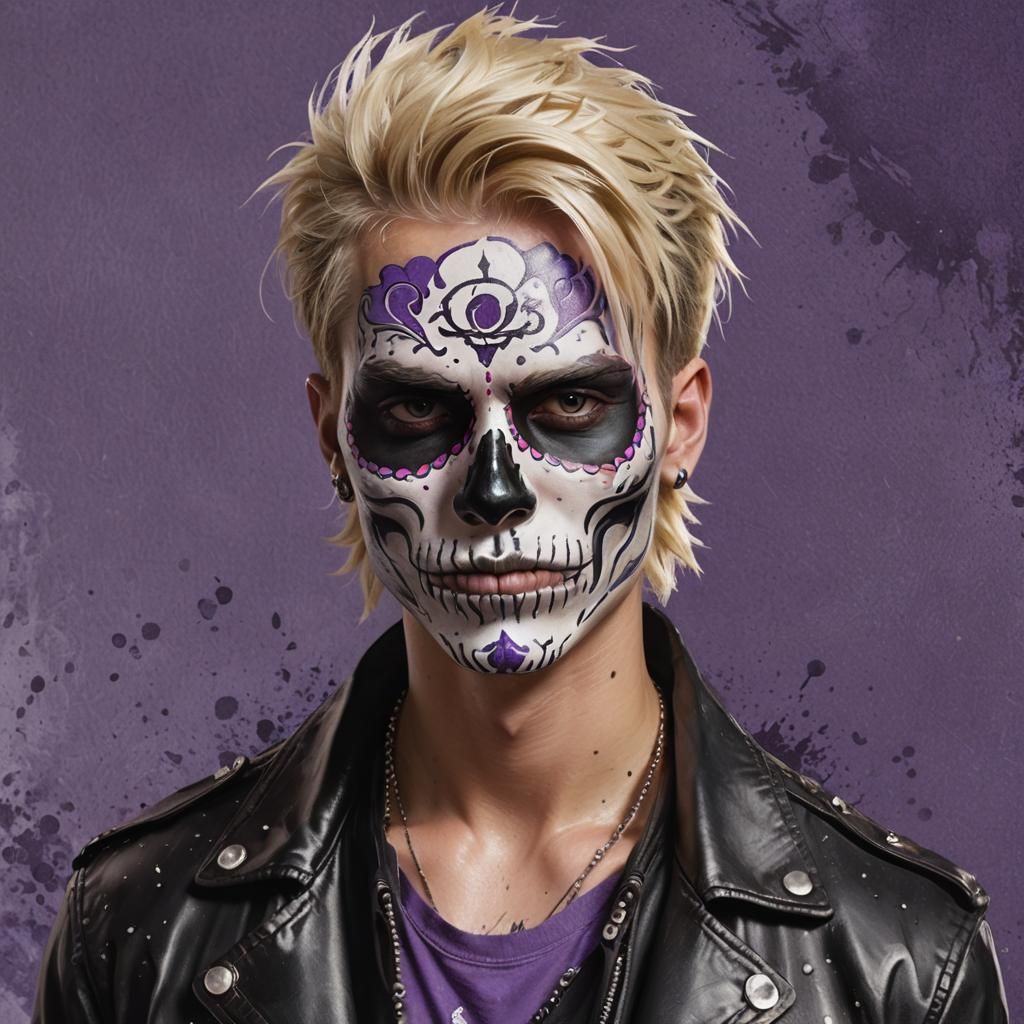 Punk with Sugar Skull Face in Splash Art Style