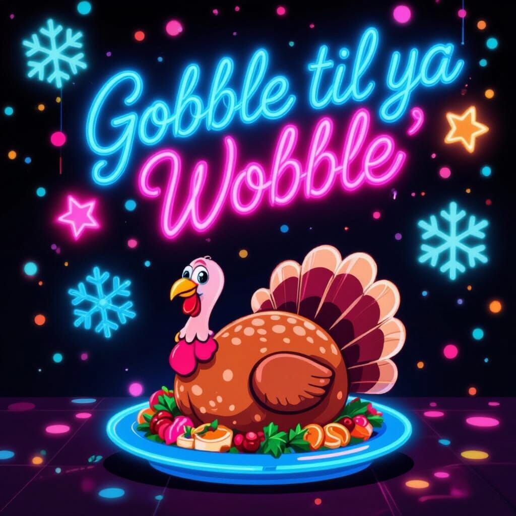 Gobble til ya Wobble Neon Sign with Festive Turkey