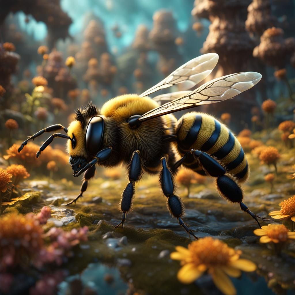 Surreal Bee with Many Legs: Detailed Matte Painting