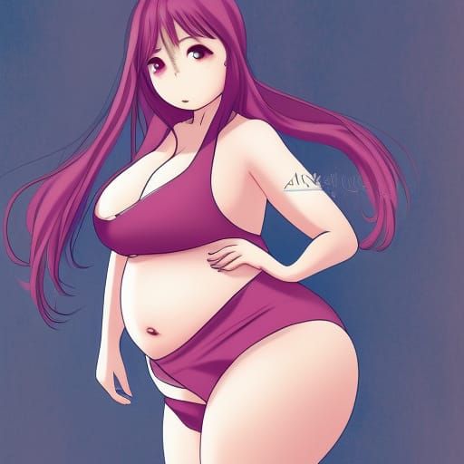 Obese Girl with Huge Belly in Anime Style